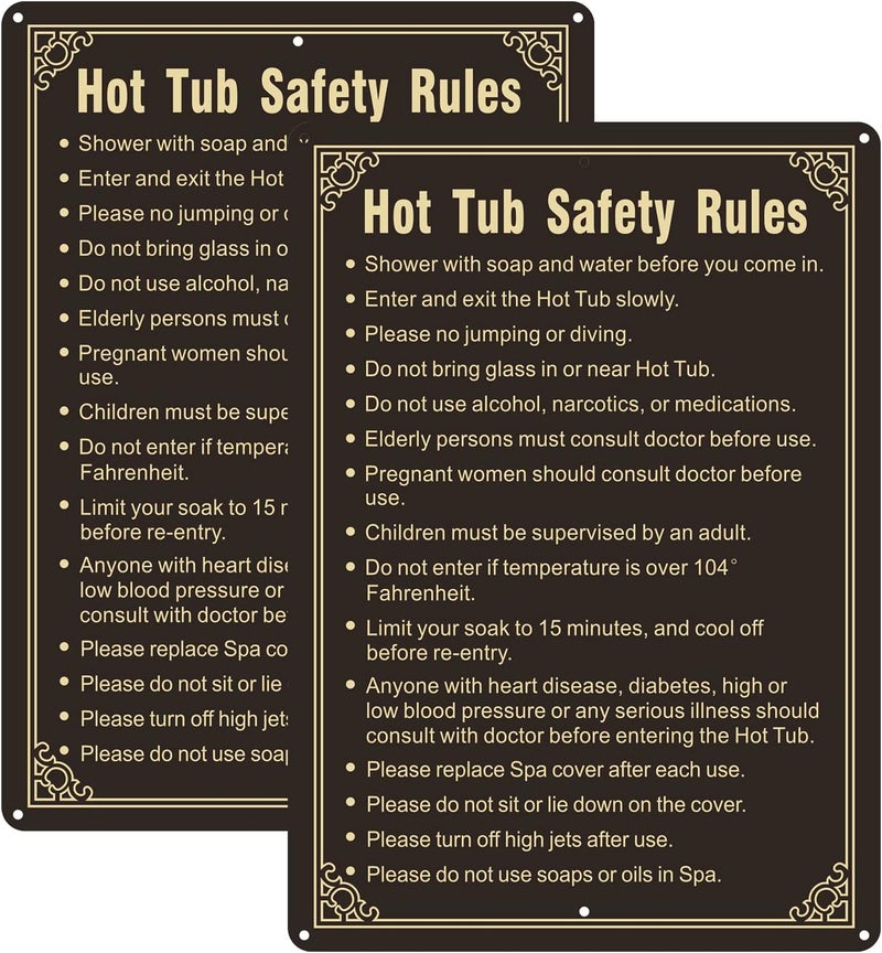 Phyabe 2 Pack Hot Tub Safety Rules Sign， 10 x 14 inch Metal Reflective Rust Free Aluminum Pool Rules Sign, Weather Resistant, Waterproof, Durable Ink, Easy to Install - Image 1